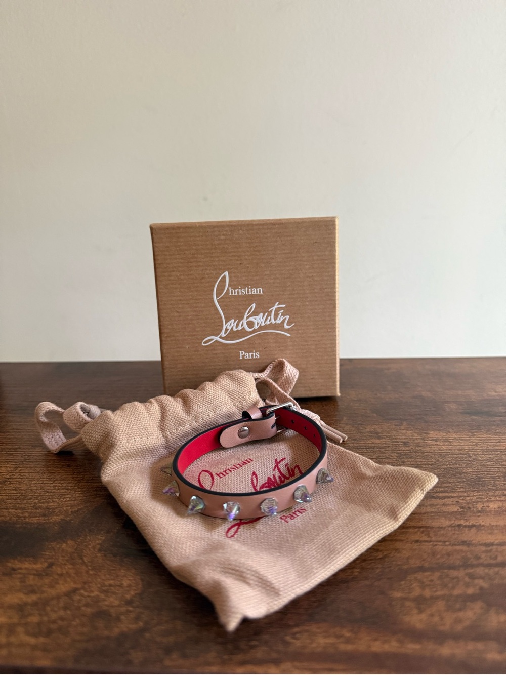 Christian Louboutin Leather Iridescent Spike Bracelet